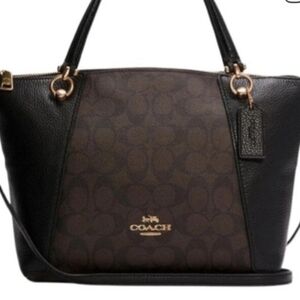 Coach (EUC) Kacey Satchel in Dark Brown Signature Canvas & Black Leather